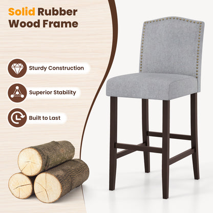 Set of 2 Bar Height Dining Side Barstools with Thick Cushion-Gray