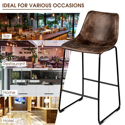 Set of 2 Bar Stool Faux Suede Upholstered Chairs-Brown