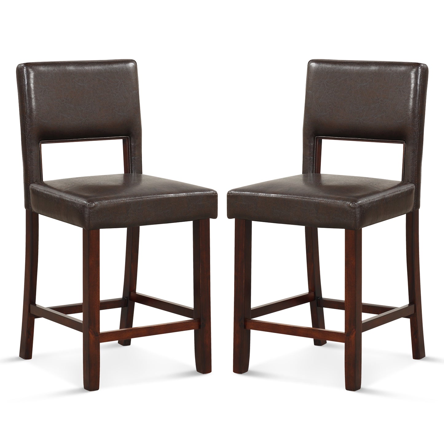 2 Piece Bar Chair Set with Hollowed Back and Rubber Wood Legs-Beige - Brown