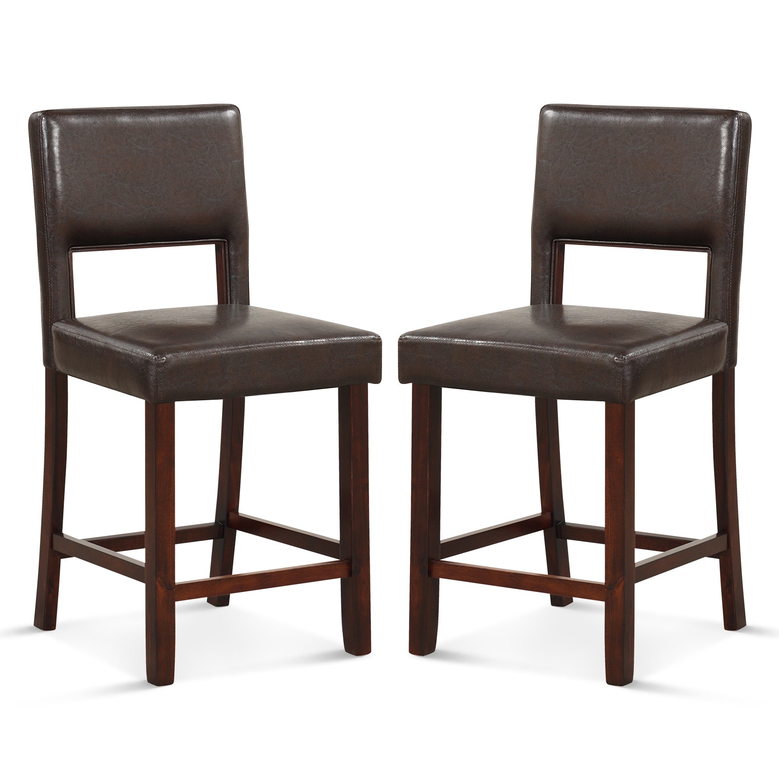 2 Piece Bar Chair Set with Hollowed Back and Rubber Wood Legs-Beige - Brown