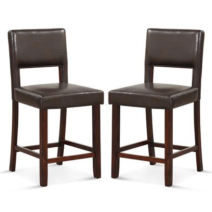 2 Piece Bar Chair Set with Hollowed Back and Rubber Wood Legs-Beige - Brown