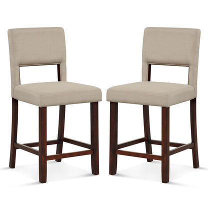 2 Piece Bar Chair Set with Hollowed Back and Rubber Wood Legs
