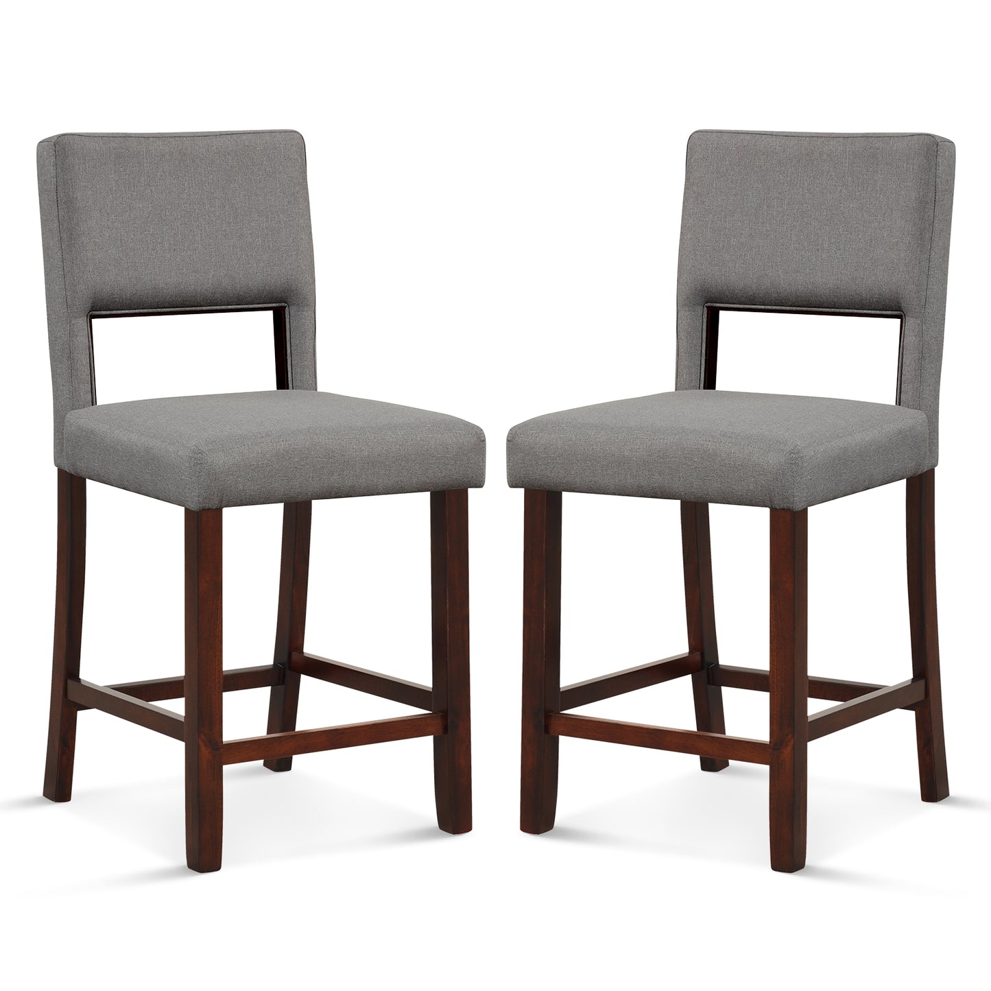 2 Piece Bar Chair Set with Hollowed Back and Rubber Wood Legs-Beige - Gray