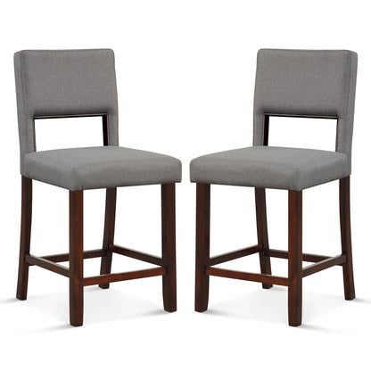 2 Piece Bar Chair Set with Hollowed Back and Rubber Wood Legs-Beige - Gray
