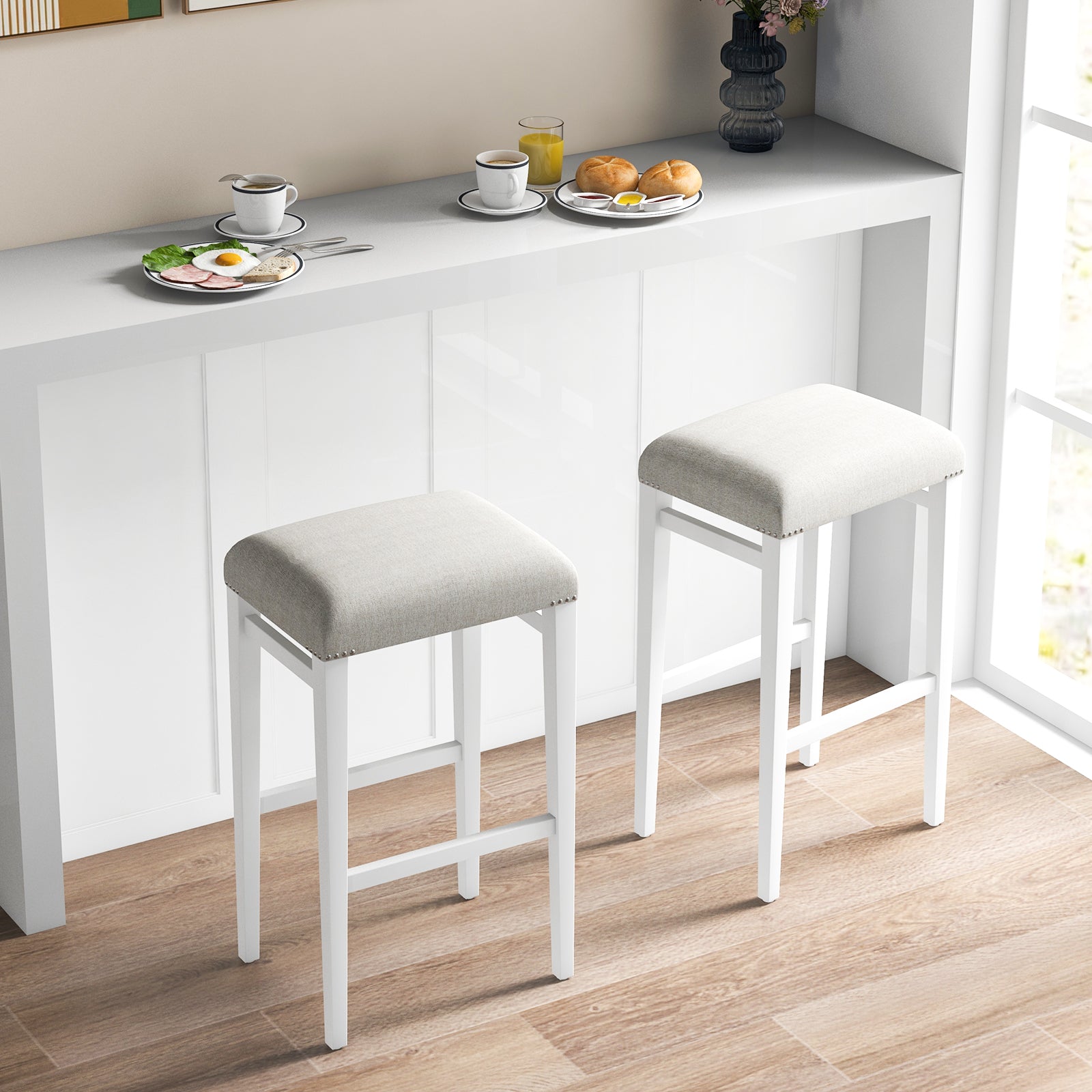 2 Pieces 24.5/29.5 Inch Backless Barstools with Padded Seat Cushions-29.5 inches