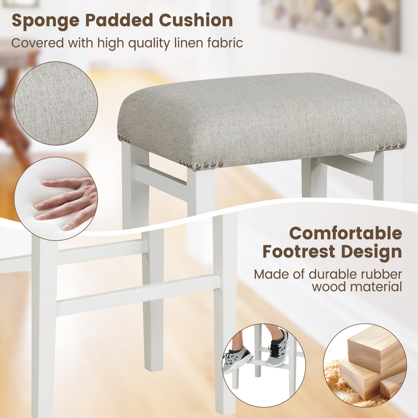 2 Pieces 24.5/29.5 Inch Backless Barstools with Padded Seat Cushions-29.5 inches