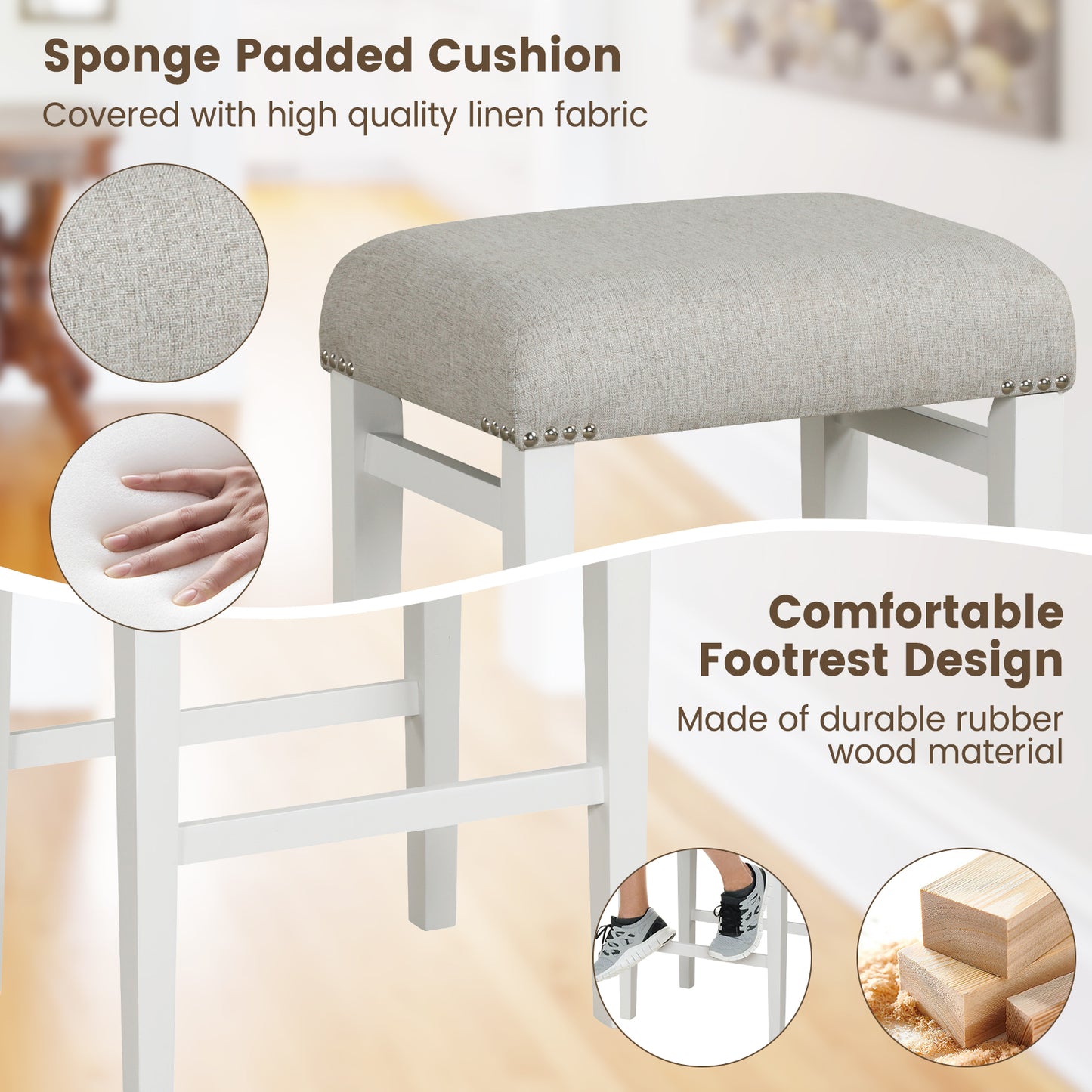 2 Pieces 24.5/29.5 Inch Backless Barstools with Padded Seat Cushions-24.5 inches