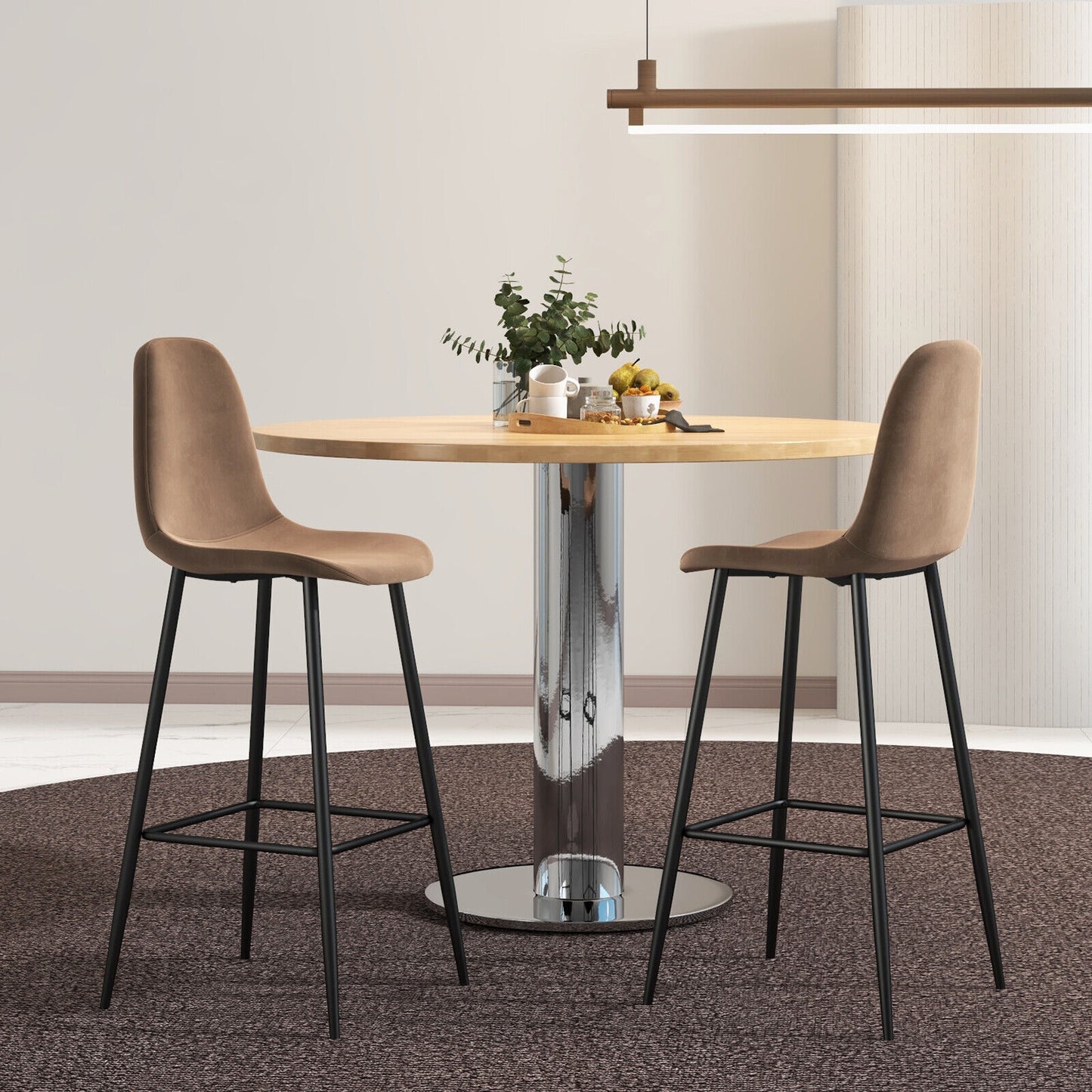 29.5 Inches High Back Bar Stools Set of 2-Brown