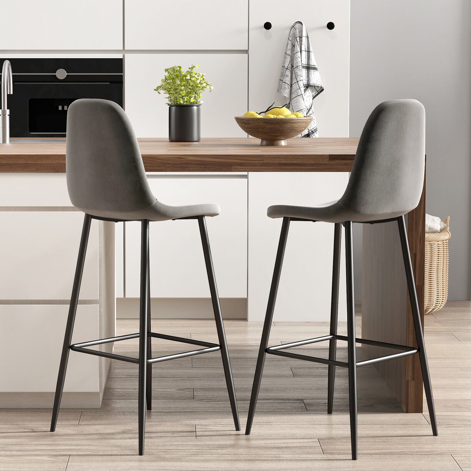 29.5 Inches High Back Bar Stools Set of 2-Dark Gray