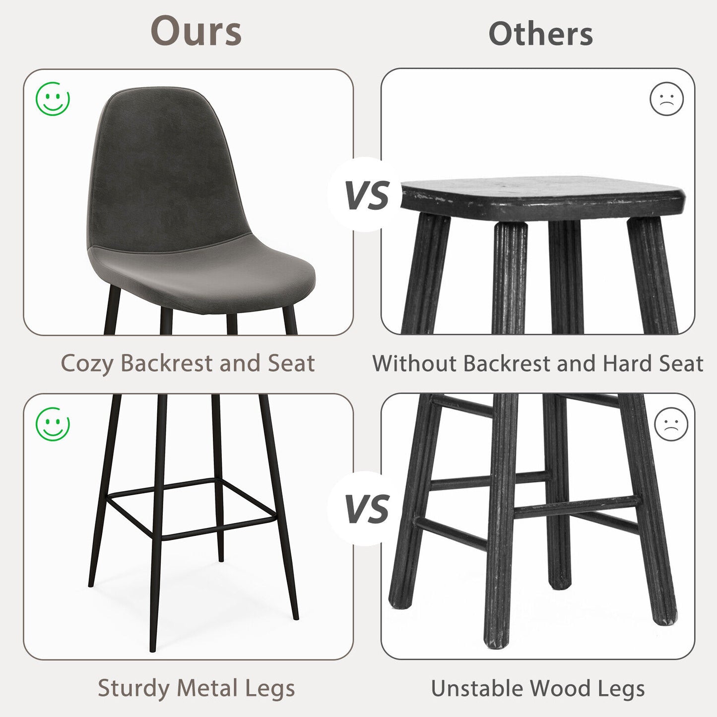 29.5 Inches High Back Bar Stools Set of 2-Dark Gray