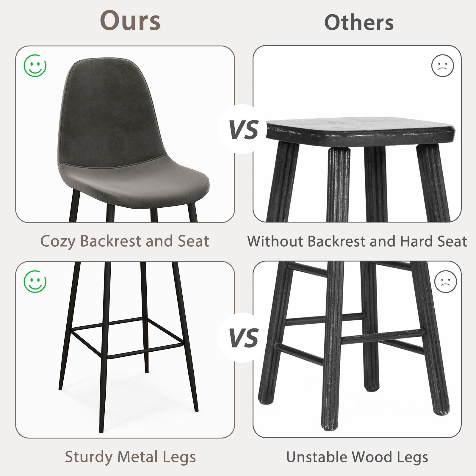 29.5 Inches High Back Bar Stools Set of 2-Dark Gray