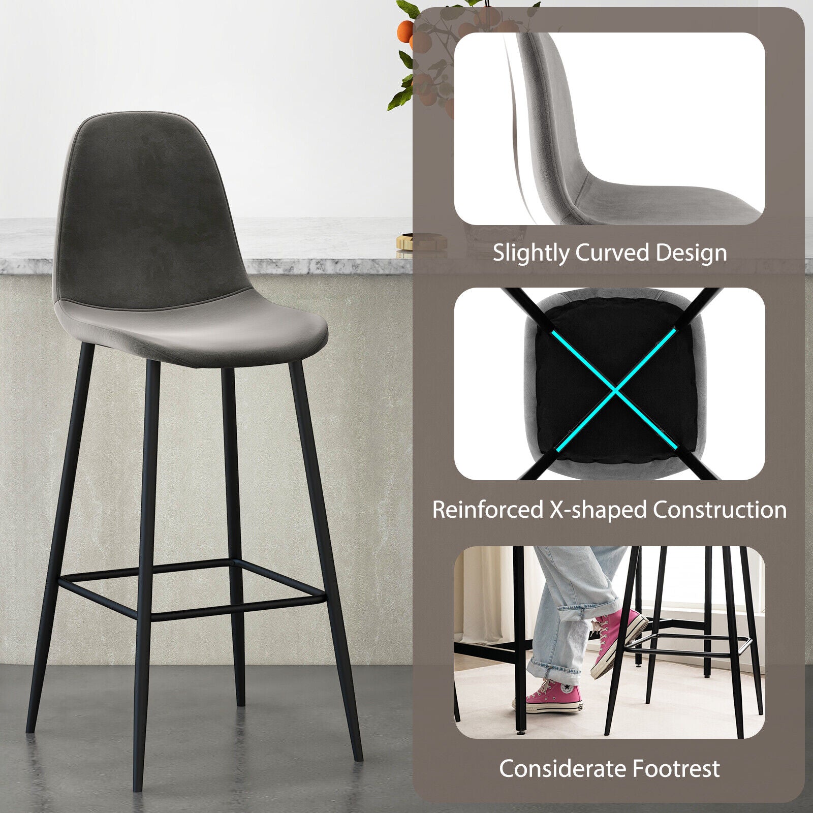 29.5 Inches High Back Bar Stools Set of 2-Dark Gray
