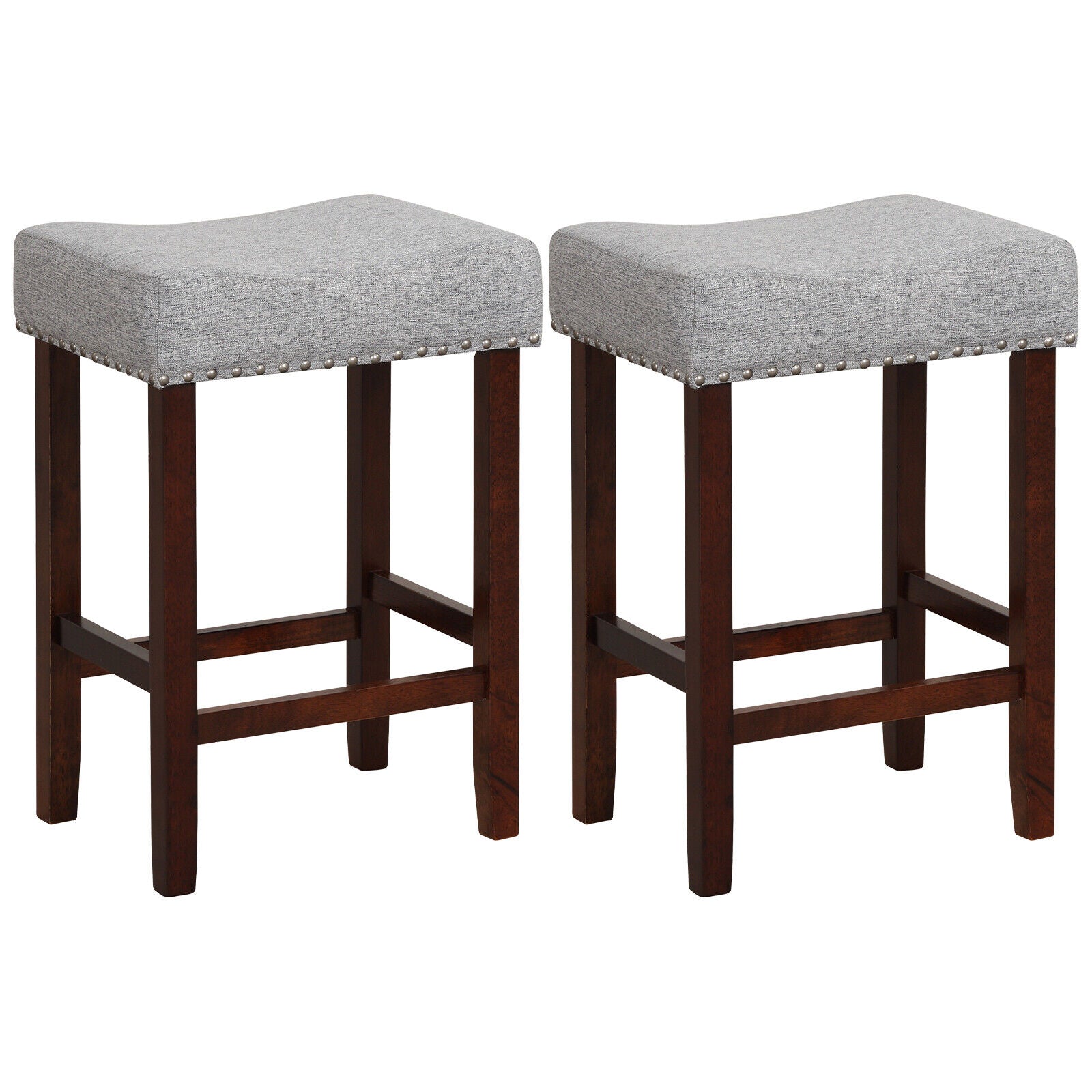 Set of 2 24 Inch Bar Stool with Curved Seat Cushions-Beige - Gray