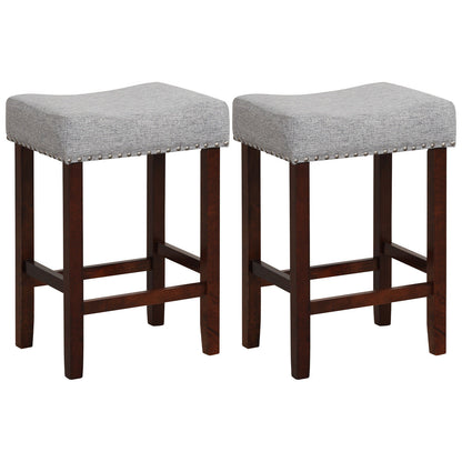Set of 2 24 Inch Bar Stool with Curved Seat Cushions-Beige - Gray