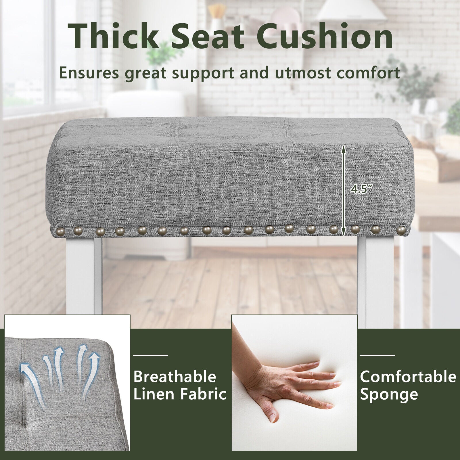 2 Pieces Counter Height Bar Stools with Sponge Padded Cushion-24.5 inches