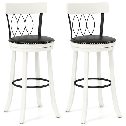 Set of 2 Bar Stools Swivel Bar Chairs with Footrest Rubber Wood Frame and Tufted Rivets-30 inches - 30 Inches