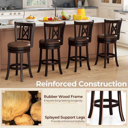 Set of 2 Bar Stools Swivel Bar Chairs with Footrest and Hollowed Backrest-26 inches
