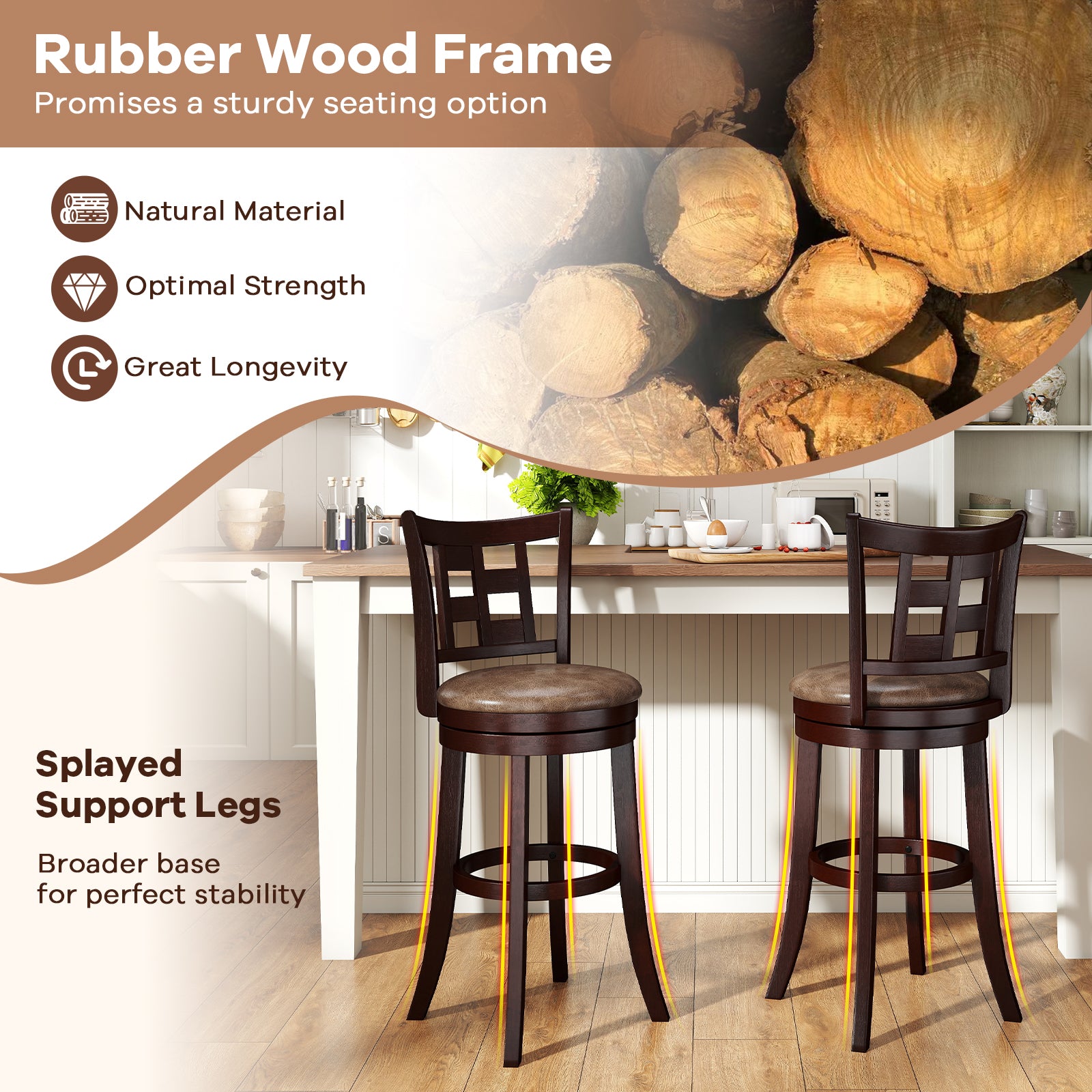 Set of 2 Bar Stools Swivel Bar Chairs with Footrest and Lattice Backrest-30 inches