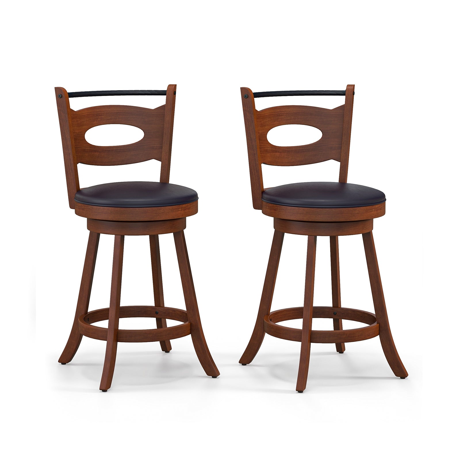 2 Pieces 24/29 inch Swivel Bar Stools with Curved Backrest and Seat Cushions-24 inches - 24 Inches