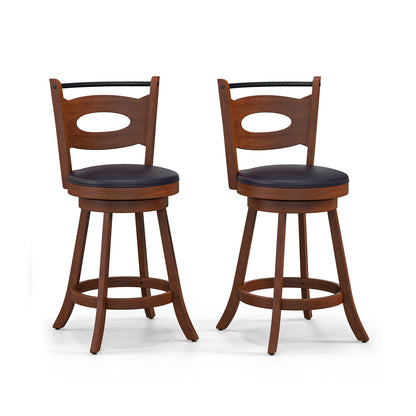 2 Pieces 24/29 inch Swivel Bar Stools with Curved Backrest and Seat Cushions-24 inches - 24 Inches