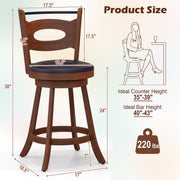 2 Pieces 24/29 inch Swivel Bar Stools with Curved Backrest and Seat Cushions-24 inches