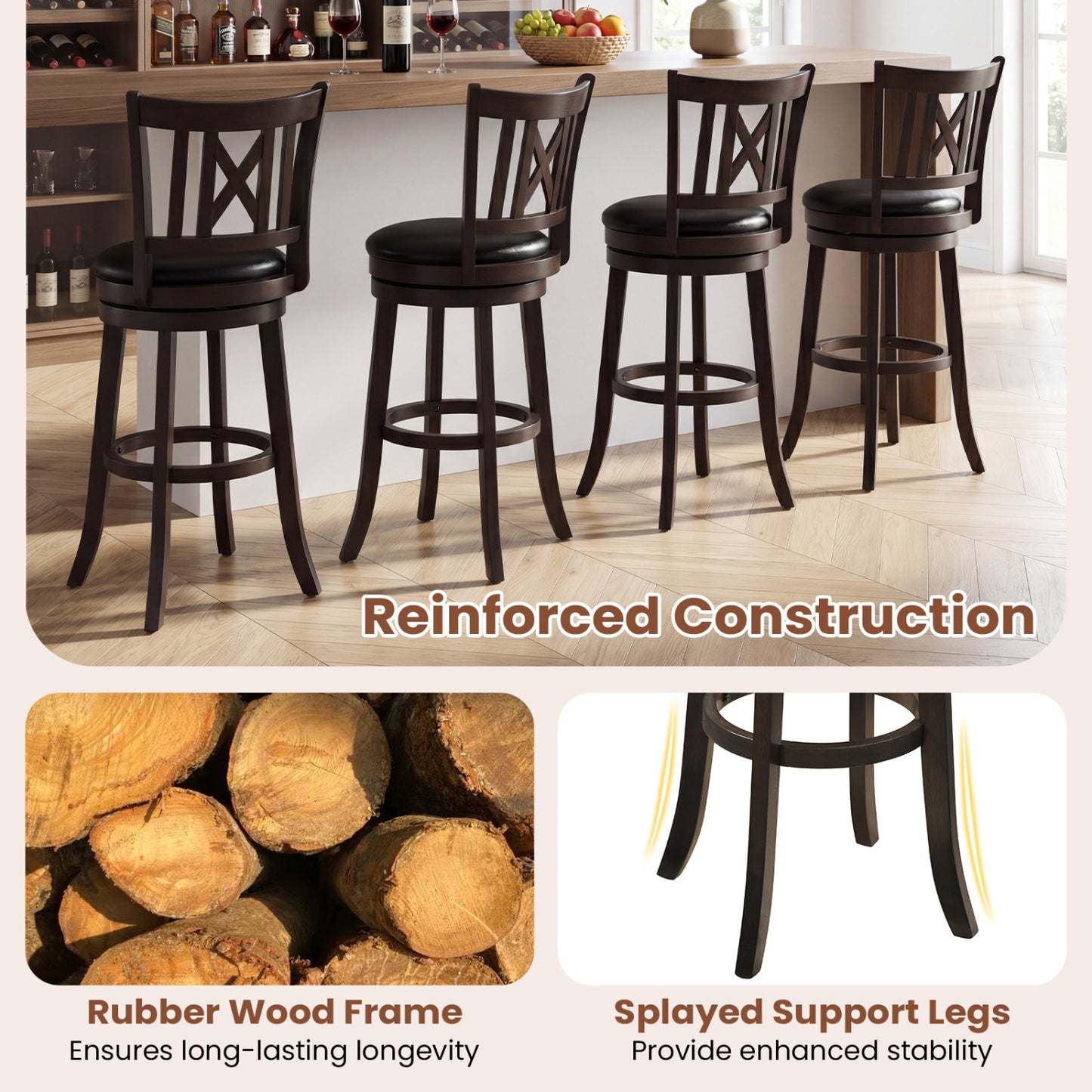Swivel Bar Stools Set of 2 with Backrest - 30 Inch