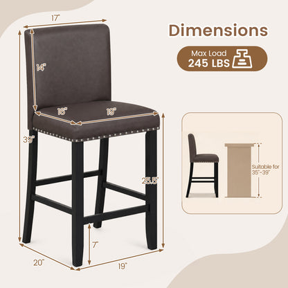 Bar Stools with Back Set of 2 - 25.5" Counter Height