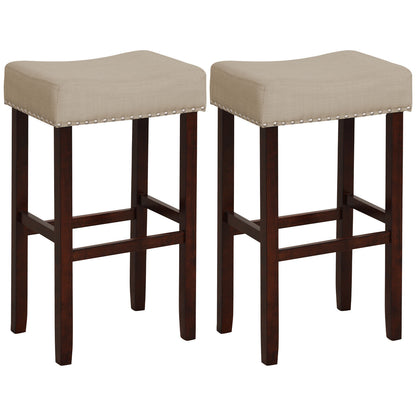29 Inch Set of 2 Height Upholstered Bar Stool with Solid Rubber Wood Legs and Footrest-Gray