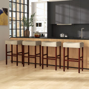 2 Set of 29 Inch Height Upholstered Bar Stool with Solid Rubber Wood Legs and Footrest-Beige