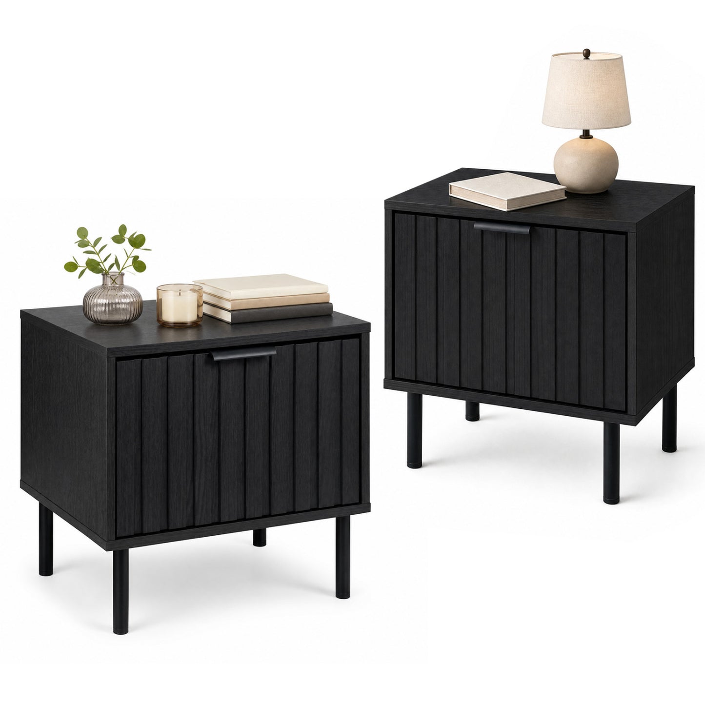 Modern Nightstand Set of 2 with Vertical Striped Drawer