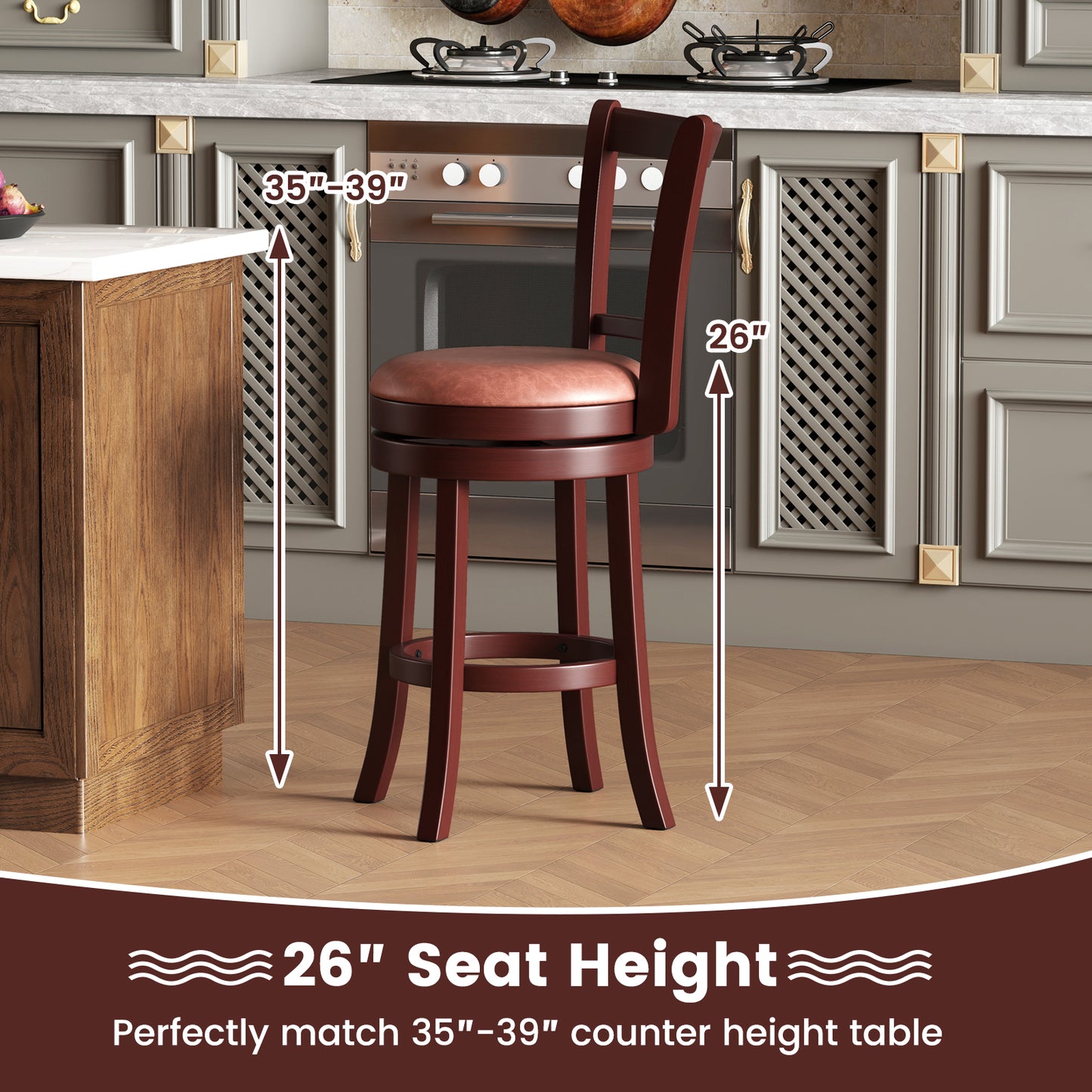 Set of 2 Counter Height Swivel Barstools with High Backs and Footrests-26 inches