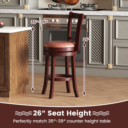 Set of 2 Counter Height Swivel Barstools with High Backs and Footrests-26 inches