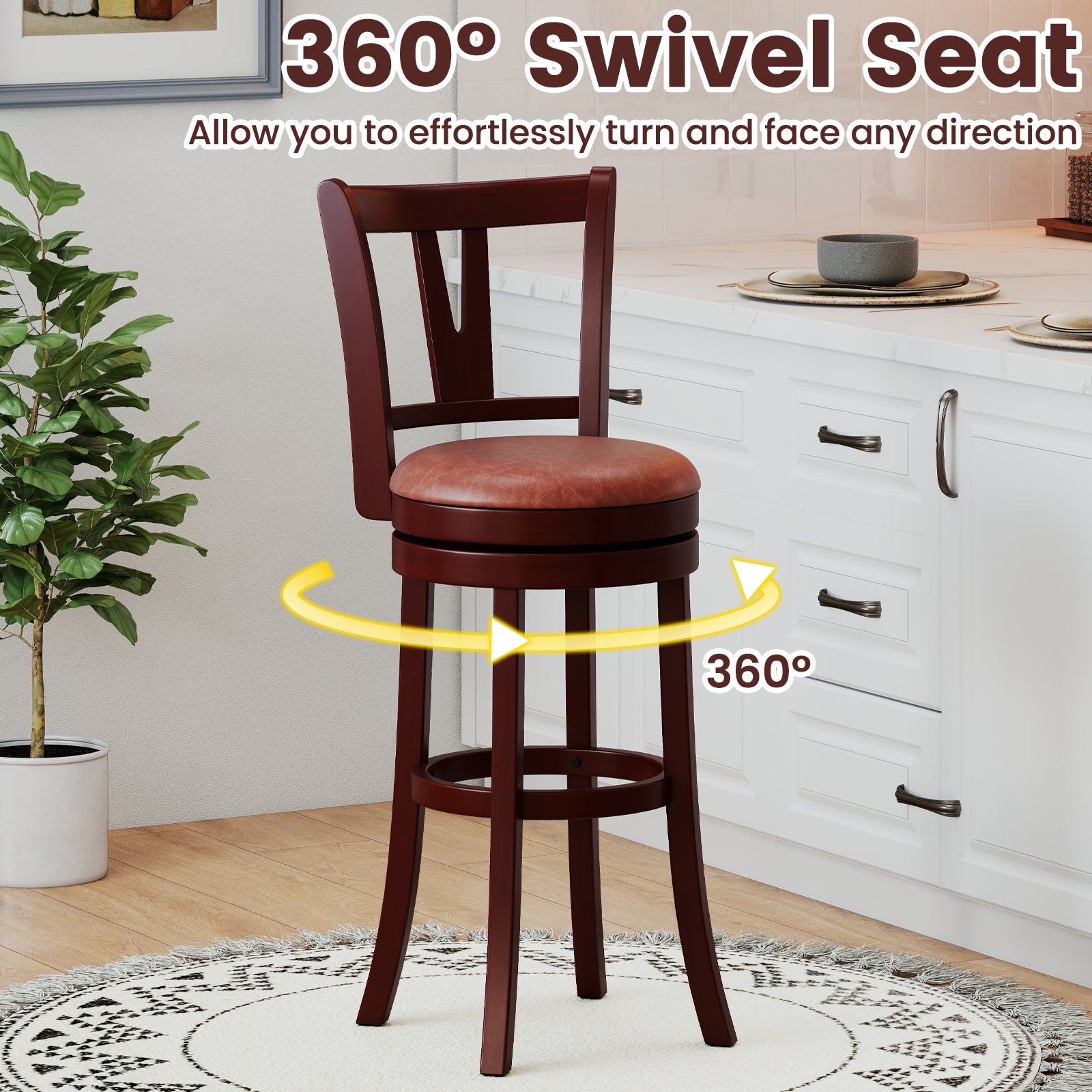 Set of 2 Counter Height Swivel Barstools with High Backs and Footrests-30 inches