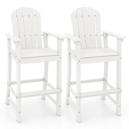 Set of 2 Counter Height Outdoor HDPE Bar Stool with Armrests and Footrest-White