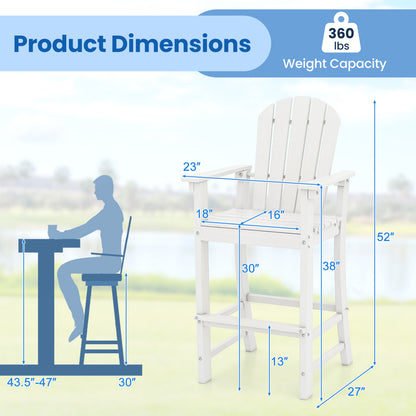Set of 2 Counter Height Outdoor HDPE Bar Stool with Armrests and Footrest-White