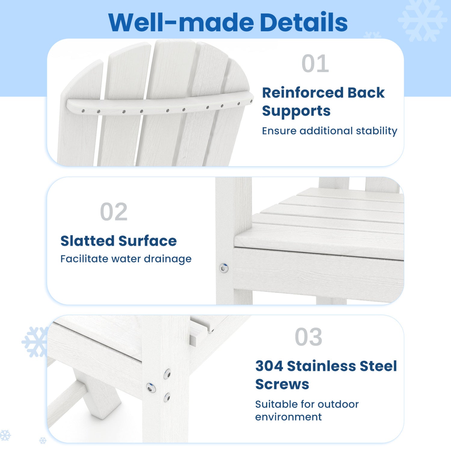 Set of 2 Counter Height Outdoor HDPE Bar Stool with Armrests and Footrest-White