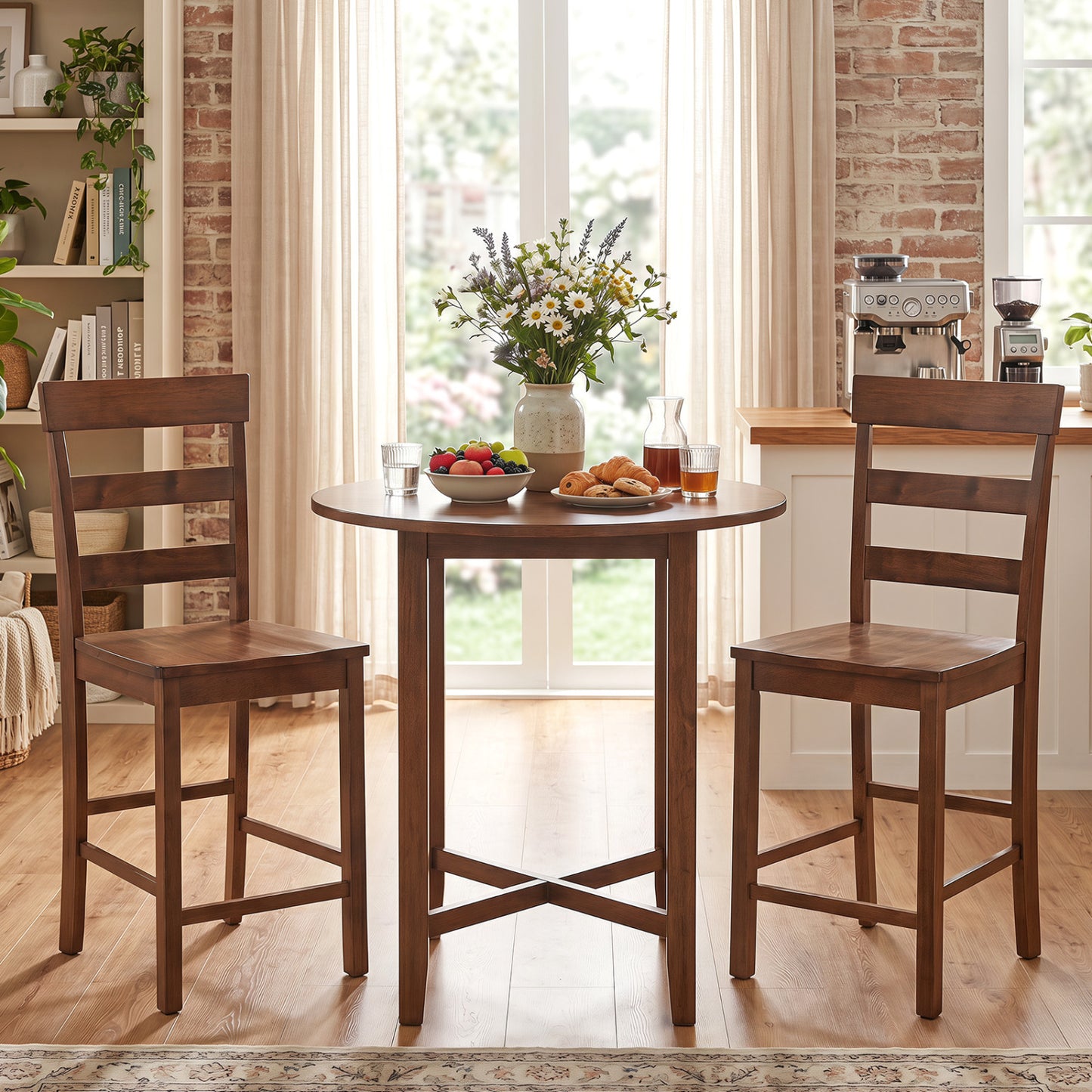 Counter Height Bar Stools Set of 2 - Rubber Wood Frame