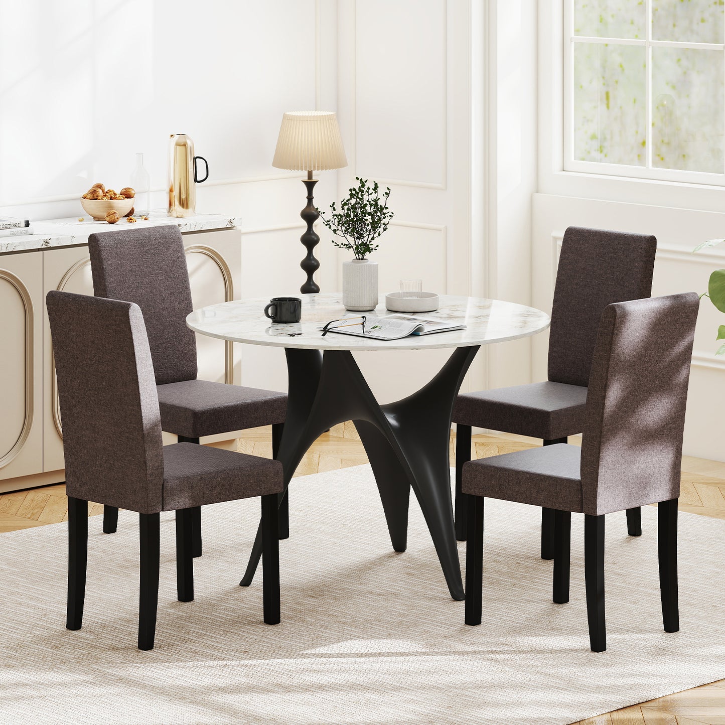 Set of 2 Dining Chair Mid-Century Modern Fabric Upholstered Parson Chairs-Brown