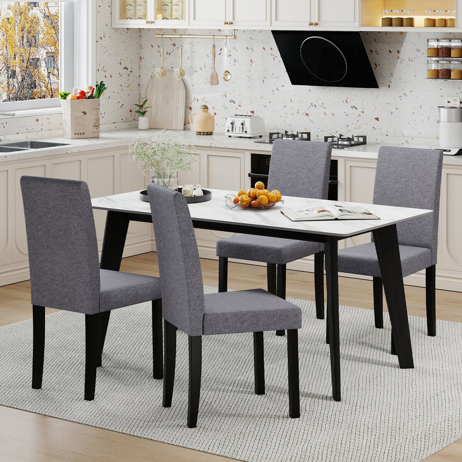 Set of 2 Dining Chair Mid-Century Modern Fabric Upholstered Parson Chairs-Dark Gray