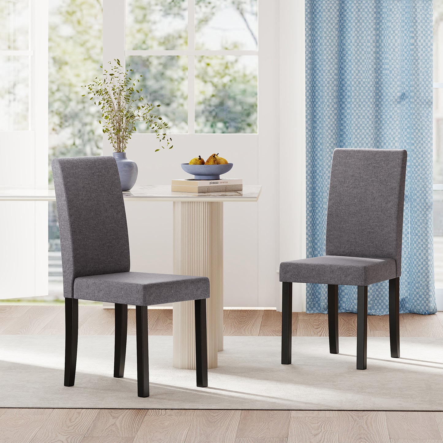 Set of 2 Dining Chair Mid-Century Modern Fabric Upholstered Parson Chairs-Dark Gray