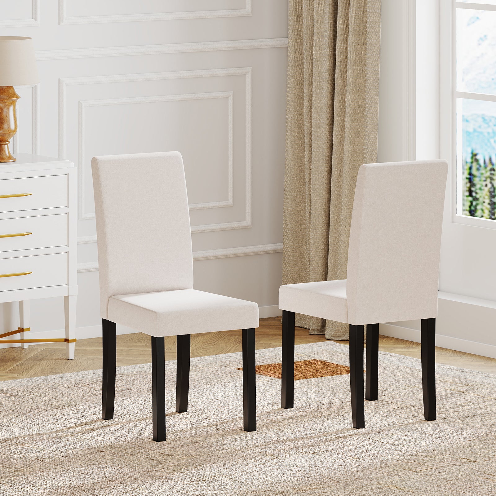 Set of 2 Dining Chair Mid-Century Modern Fabric Upholstered Parson Chairs-Beige