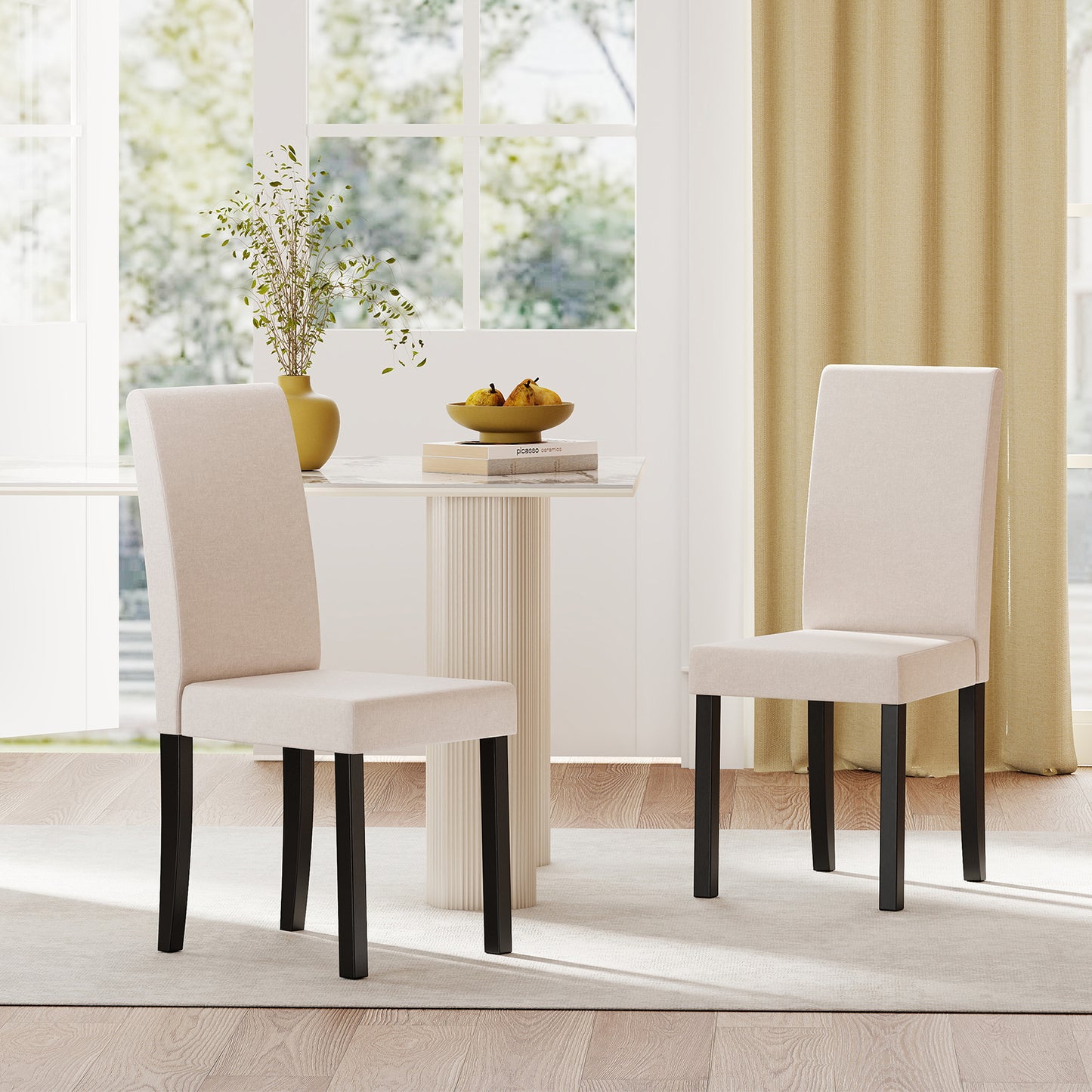 Set of 2 Dining Chair Mid-Century Modern Fabric Upholstered Parson Chairs-Beige