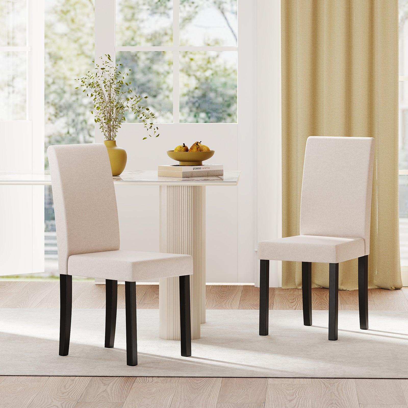 Set of 2 Dining Chair Mid-Century Modern Fabric Upholstered Parson Chairs-Beige