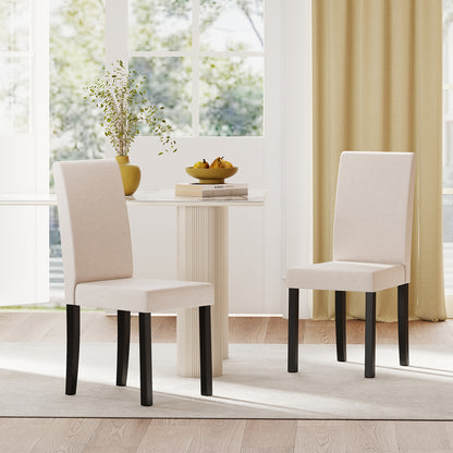 Set of 2 Dining Chair Mid-Century Modern Fabric Upholstered Parson Chairs-Beige