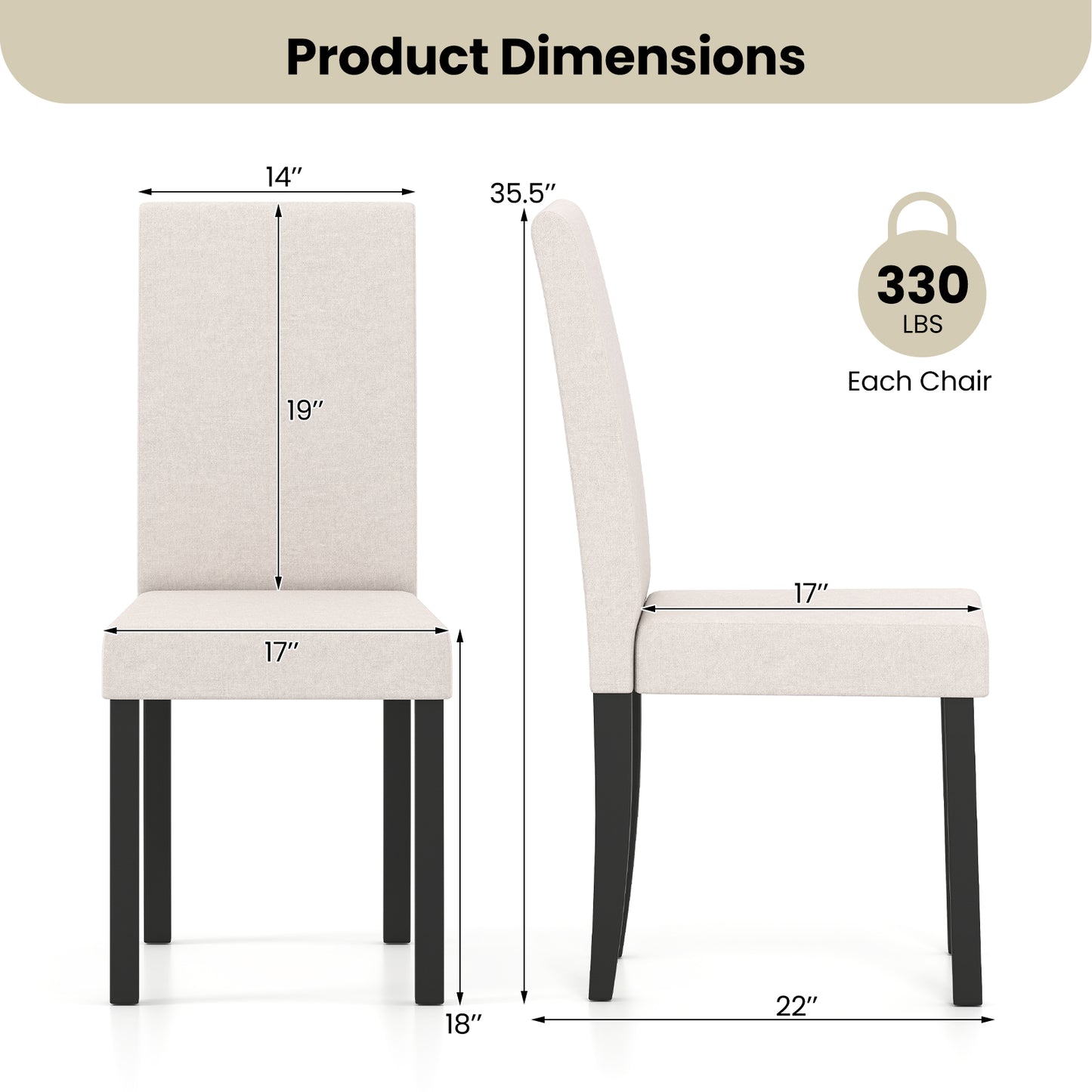 Set of 2 Dining Chair Mid-Century Modern Fabric Upholstered Parson Chairs-Beige