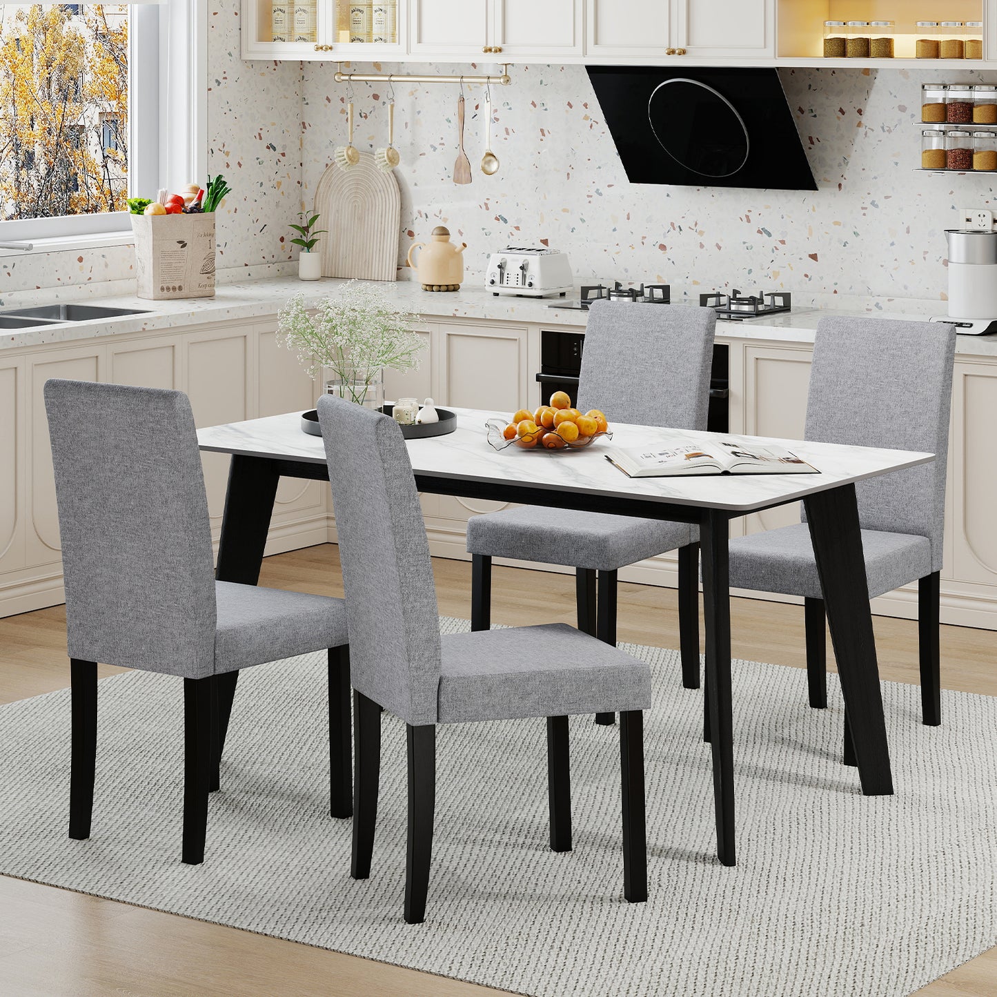 Set of 2 Dining Chair Mid-Century Modern Fabric Upholstered Parson Chairs-Light Gray