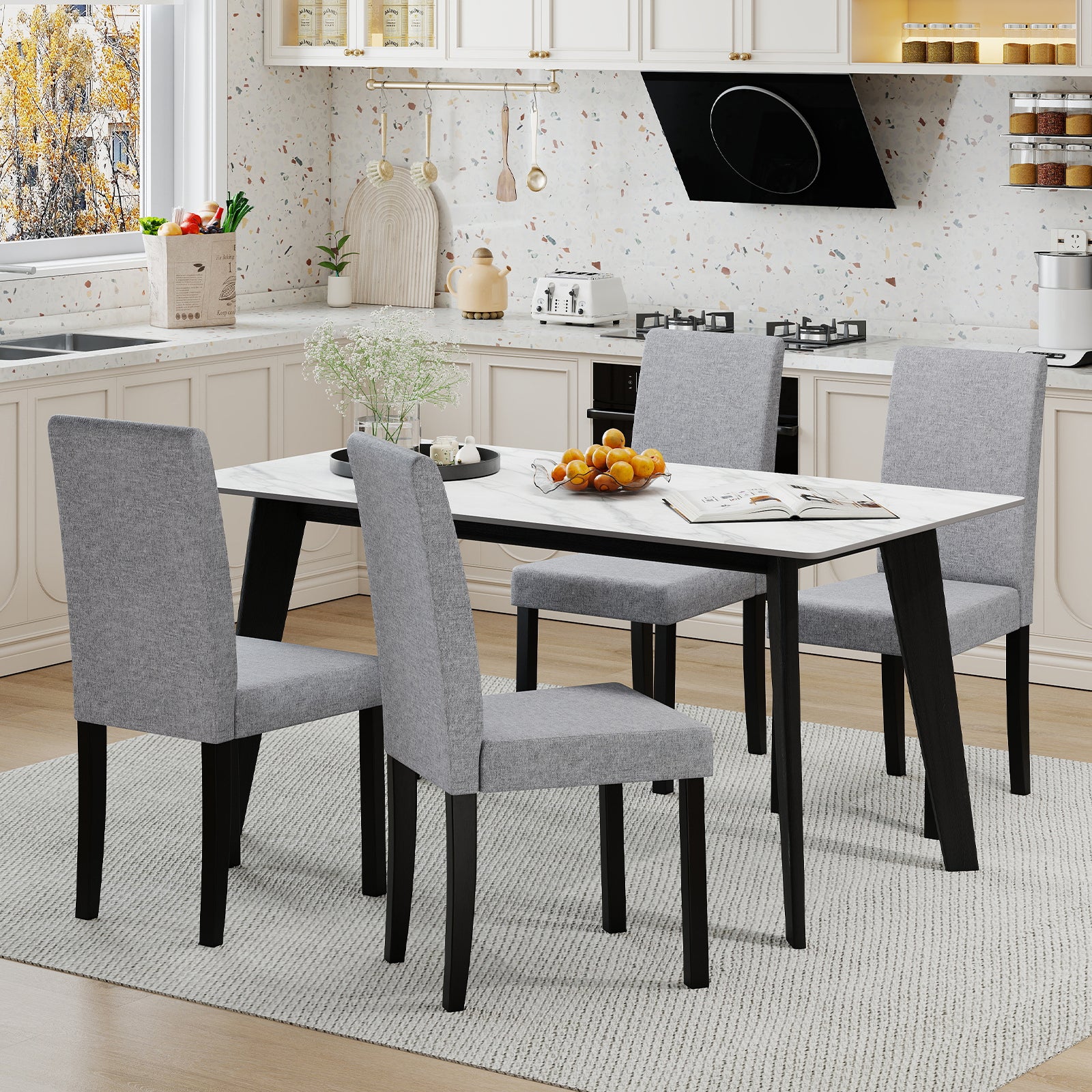 Set of 2 Dining Chair Mid-Century Modern Fabric Upholstered Parson Chairs-Light Gray