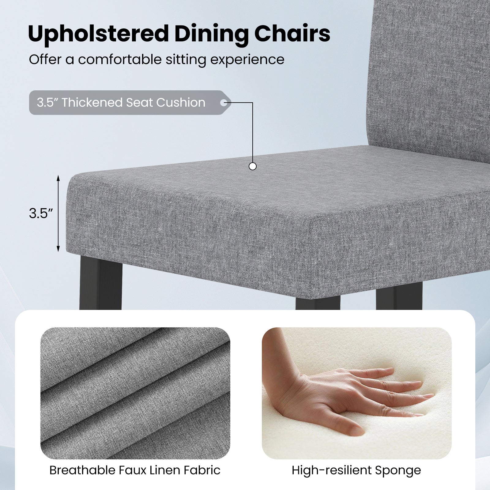 Set of 2 Dining Chair Mid-Century Modern Fabric Upholstered Parson Chairs-Light Gray