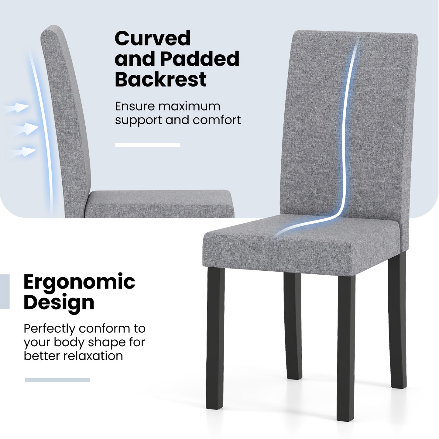 Set of 2 Dining Chair Mid-Century Modern Fabric Upholstered Parson Chairs-Light Gray