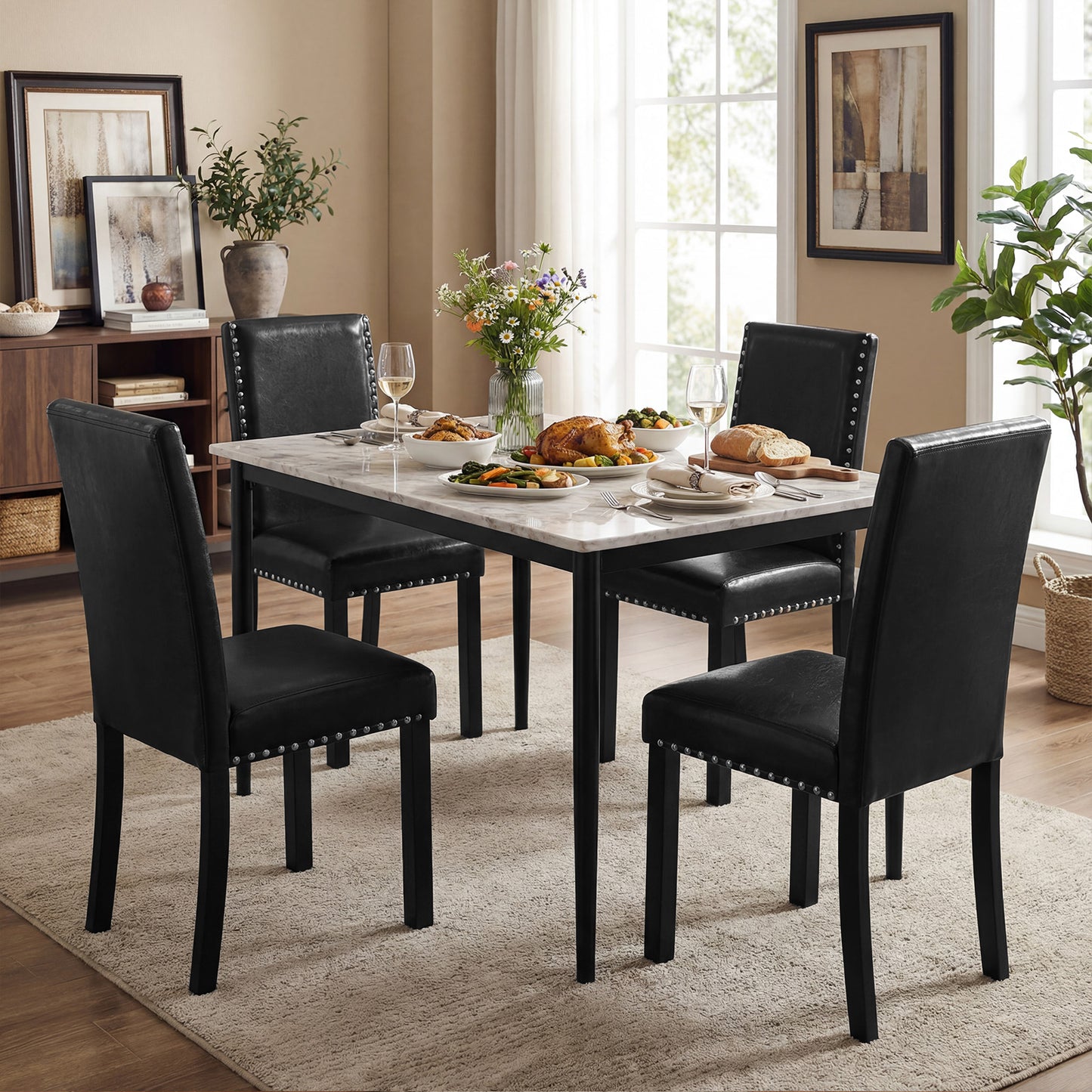 Set of 2 Dining Chairs with Solid Rubber and Wood Legs
